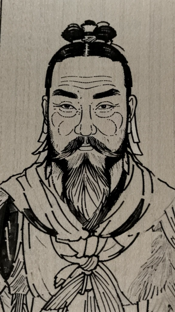 (((whole body))),((Monochrome)),(((Ink Painting))),Oriental、Men in ancient Chinese costumes、(ancient chinese hairstyle male)、As seen in the Romance of the Three Kingdoms々military commander、Highest quality、masterpiece、Ultra-high resolution、(Realistic:1.4)、Game Poster、Crisp and beautiful image quality、beard、Embroidered cloth wrapped around a topknot、whole body ,(Skin of color, ),(beard):1.2), (Very detailed, bloom:1.5), (Highest quality, Concept Art, 4K), (analog:1.2), (high sharpness), (Detailed pupil:1.1), Detailed face and eyes, masterpiece, Highest quality, (Very detailed photos:1.1), 8k, (Dynamic Short Hair), (PurerosFace_v1:0.2), [:(Detailed face:1.2):0.2], sharp, Shadow, 