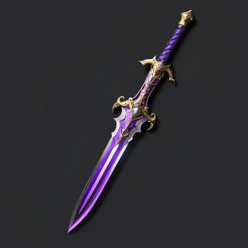 Purple and white sword with longsword on black background, Fantasy Sword, Shining Sword, Magic Sword, Fantasy weapons, dagger, Great Sword, Glowing sword, The glittering gem on the hilt, Role Playing Game Items, Shining Sword, Fantasy Blade, Sword Design, sci-fi sword, Beautiful sword, Fantasy Sword of warrior, Magic Sword