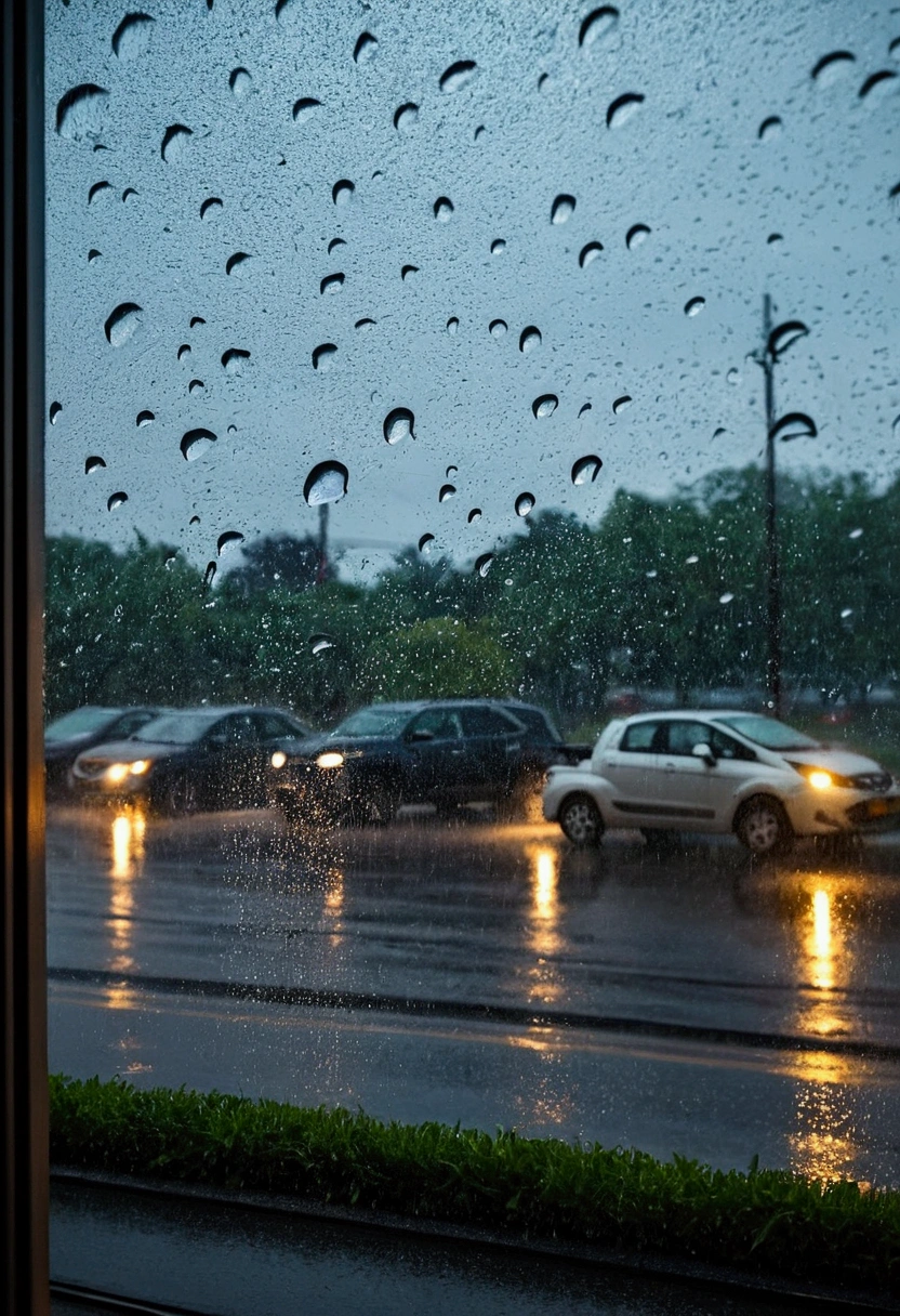 An Open the window that'It's raining outside, storm
prompt: Open the window,that'It's raining outside,storm,heavy rain,thunderstorm,The wind is blowing,Strong winds,Soaking wet,Indoor View,Window frame,heavy raindrops,stormy atmosphere,Water droplets on the window glass,Dark Clouds,cloudy,stormy sky,Atmospheric,Damp atmosphere,Fresh breeze,Ominous premonition,Drizzle,Falling Water,Lightning shines,Rumbling thunder,Concentrated heavy rain,Pouring rain,Water droplets fall,Thick curtain of rain,Shadows cast by raindrops,Mysterious atmosphere,Wet road surface,Reflection on the glass,Blurred outdoor scene,Emotional impact,gentle sound of rain,Freshness in the air,bad weather,Create a cozy atmosphere.