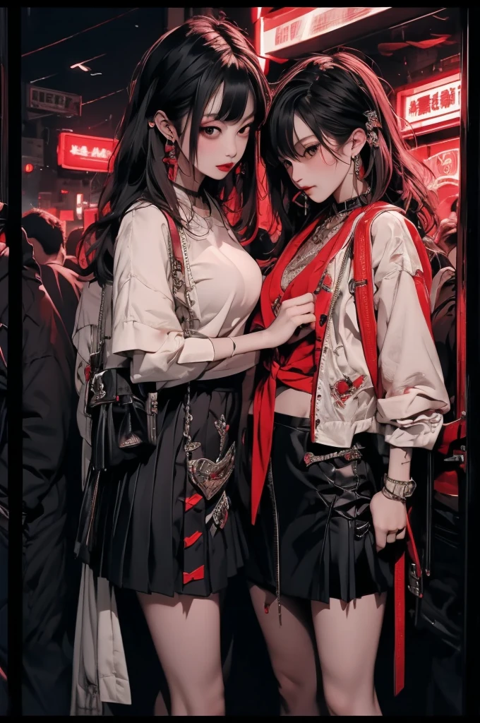 (masterpiece), (best quality), (Extremely detailed), nightclub, sexclub, club, carnival, red light, darkroom, smokes, FOG, grope, different, Harassment, , Alcohol, 大leg, leg, skirt