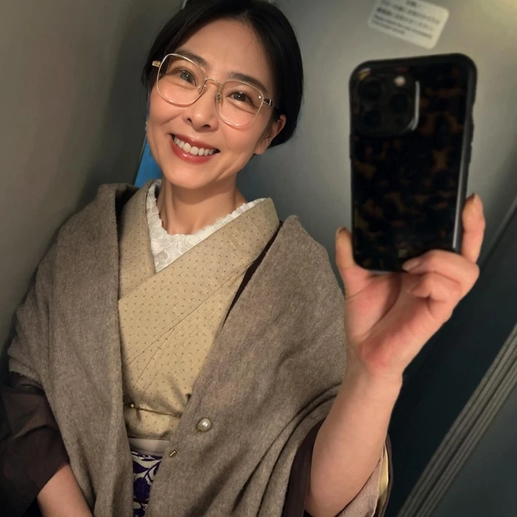 60 years old、Calm atmosphere、A little smile、Wearing glasses