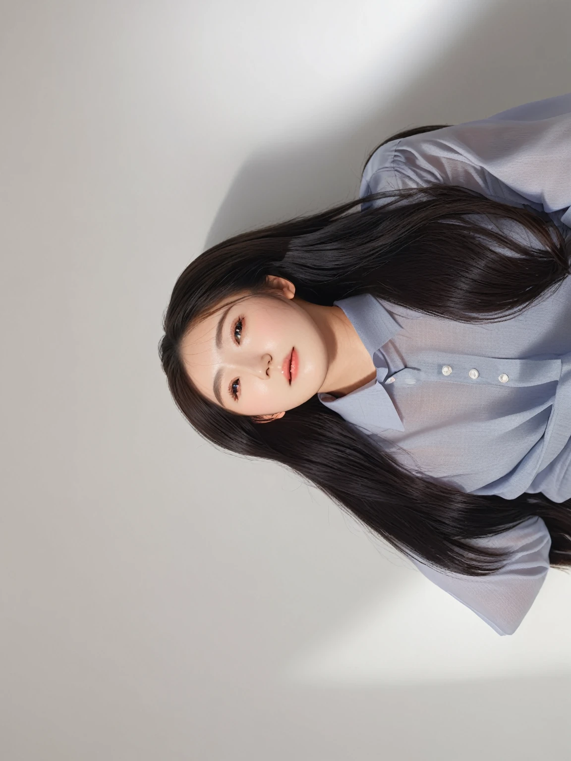 Best Quality, 8k, Masterpiece, (Portrait: 1.3), (photo realistic:1.4), (hyper realistic:1.4), Sharp Focus, looking at viewer, (smoother lighting:1.1), (increase cinematic lighting quality:0.9), realistic lighting, backlighting, light on face, ray trace, (brightening light:1.2), (Increase quality:1.4), sharp detail, (best quality real texture skin:1.4), finely detailed eyes, black_eyes, finely detailed face, 25 year old Korean woman, (white formal_shirt:1.4), (Create an image maintaining the original base model hairstyle:1.5)
