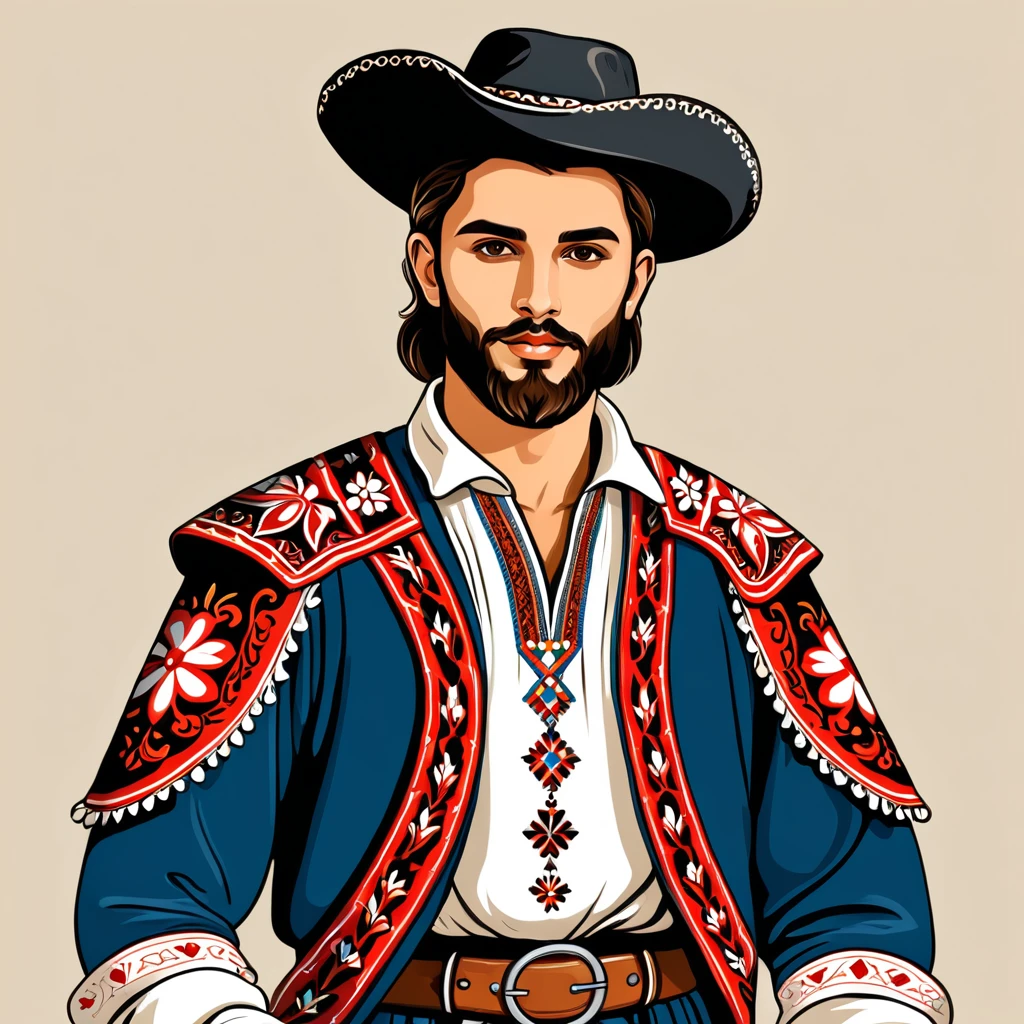 man in georgia folk outfit, vector graphics, strong contours
