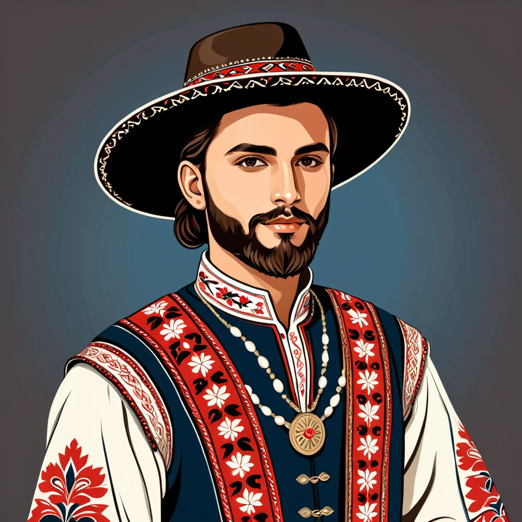 man in georgia folk outfit, vector graphics, strong contours