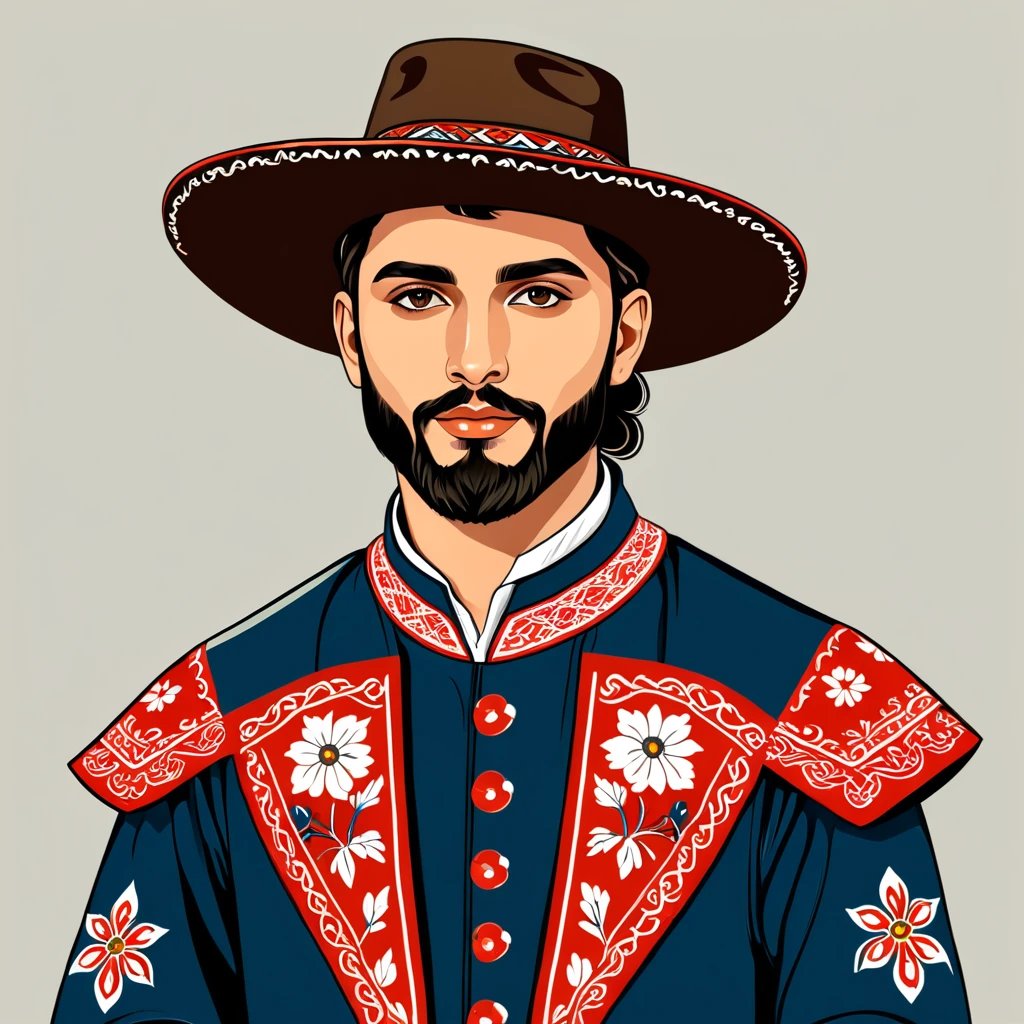 man in georgia folk outfit, vector graphics, strong contours

