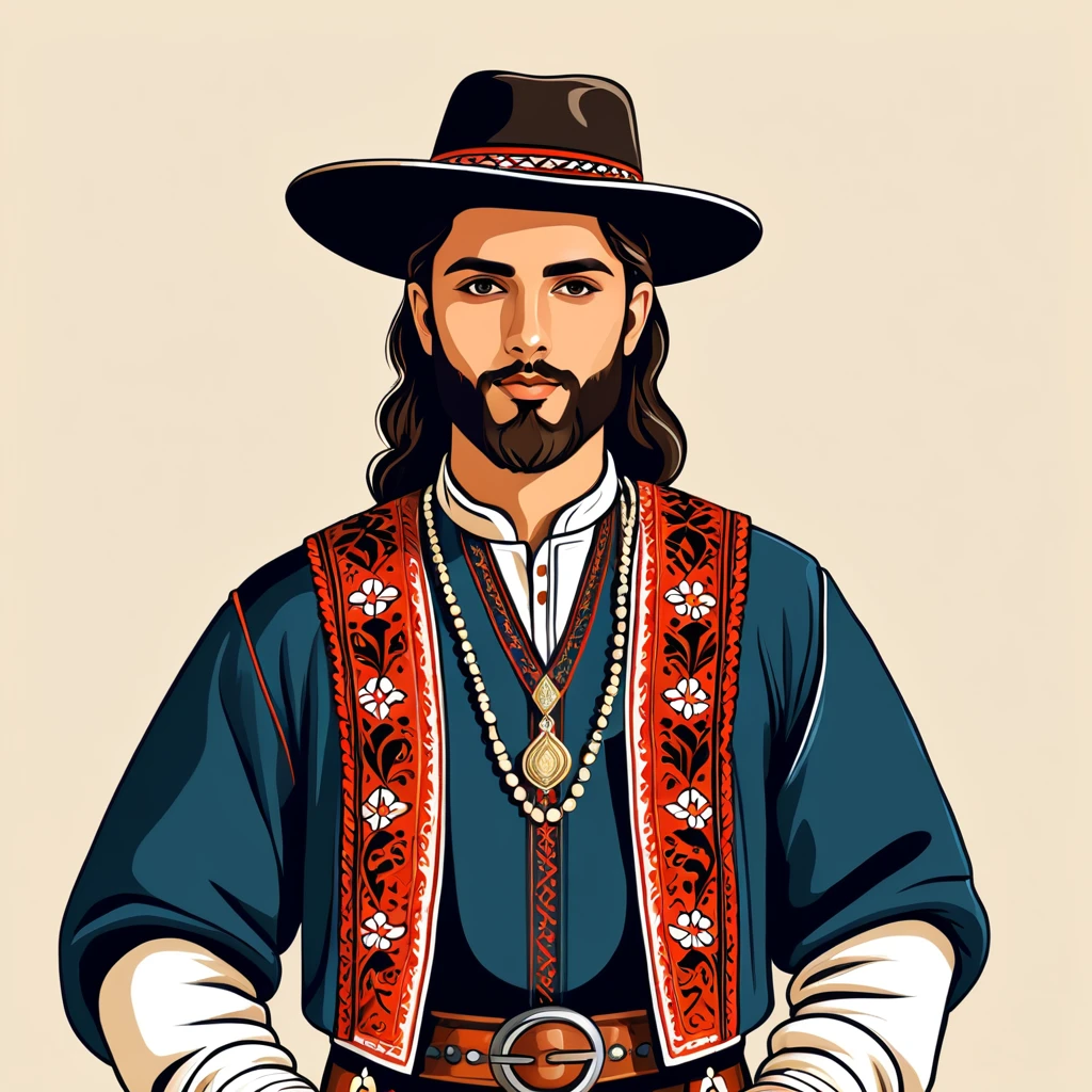 man in georgia folk outfit, vector graphics, strong contours
