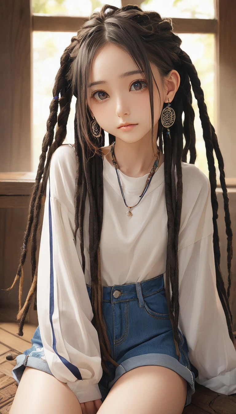 (masterpiece, Highest quality:1.2), One girl, alone,bony body、15 years old、dreadlocks、Earrings