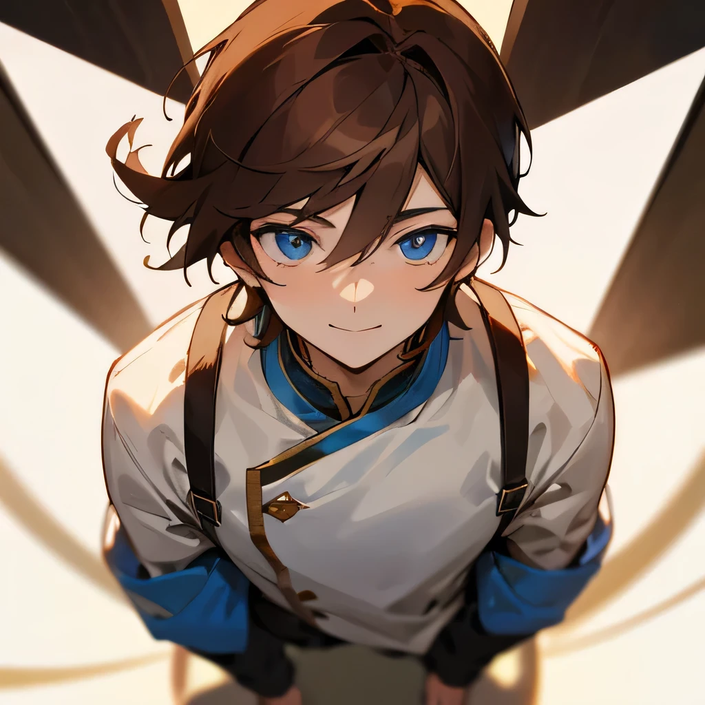 Brown Hair youth Clear blue eyes male upright smile Small