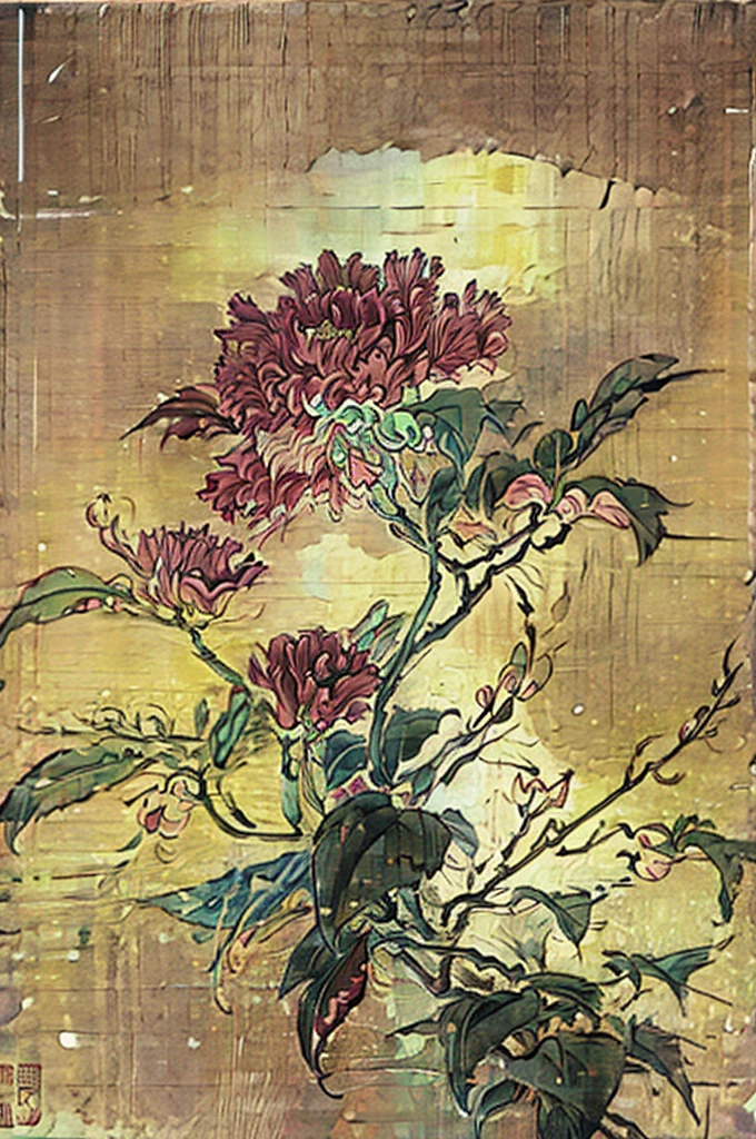 Pine flowers,peony，Flowers, seal, sign,tit