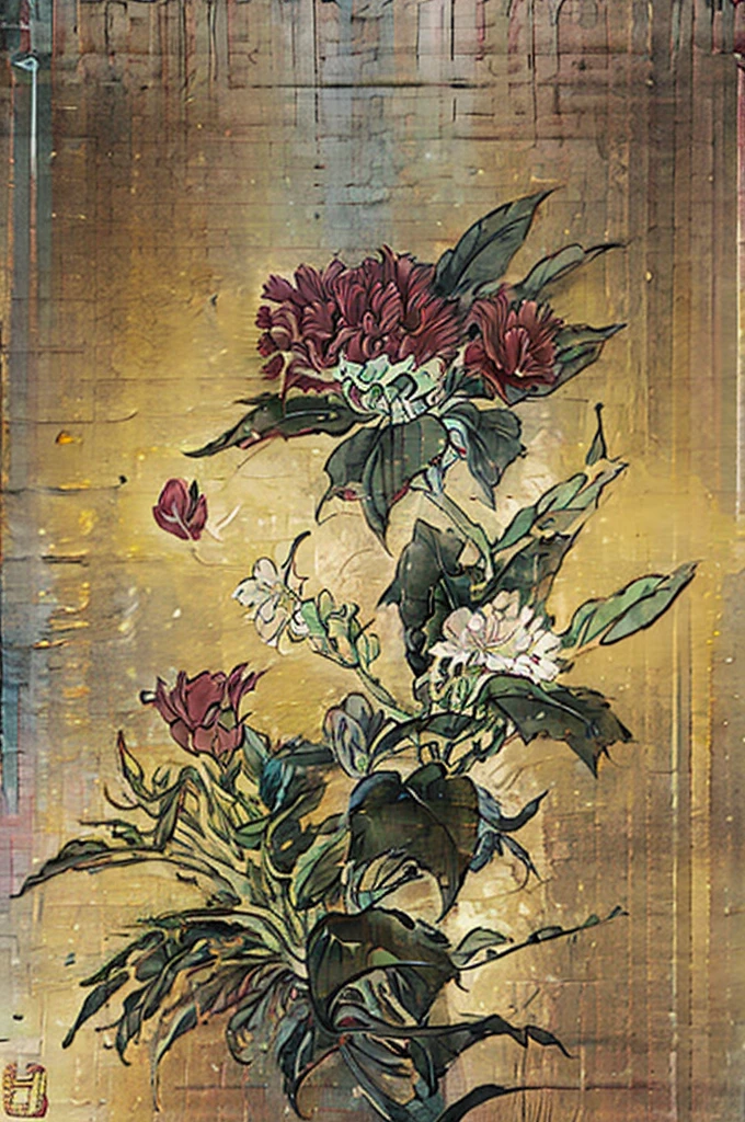 Pine flowers,peony,Flowers, seal, sign,tit