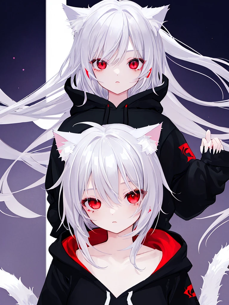 Cat ear、Beautiful Skin、girl、Red eyes、Silver Hair、hoodie