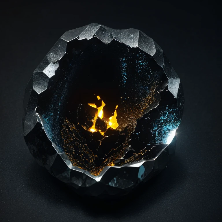 Glowing Neon Realistic 3D Sulfuric Black Metals on a 16K Cracked Geode