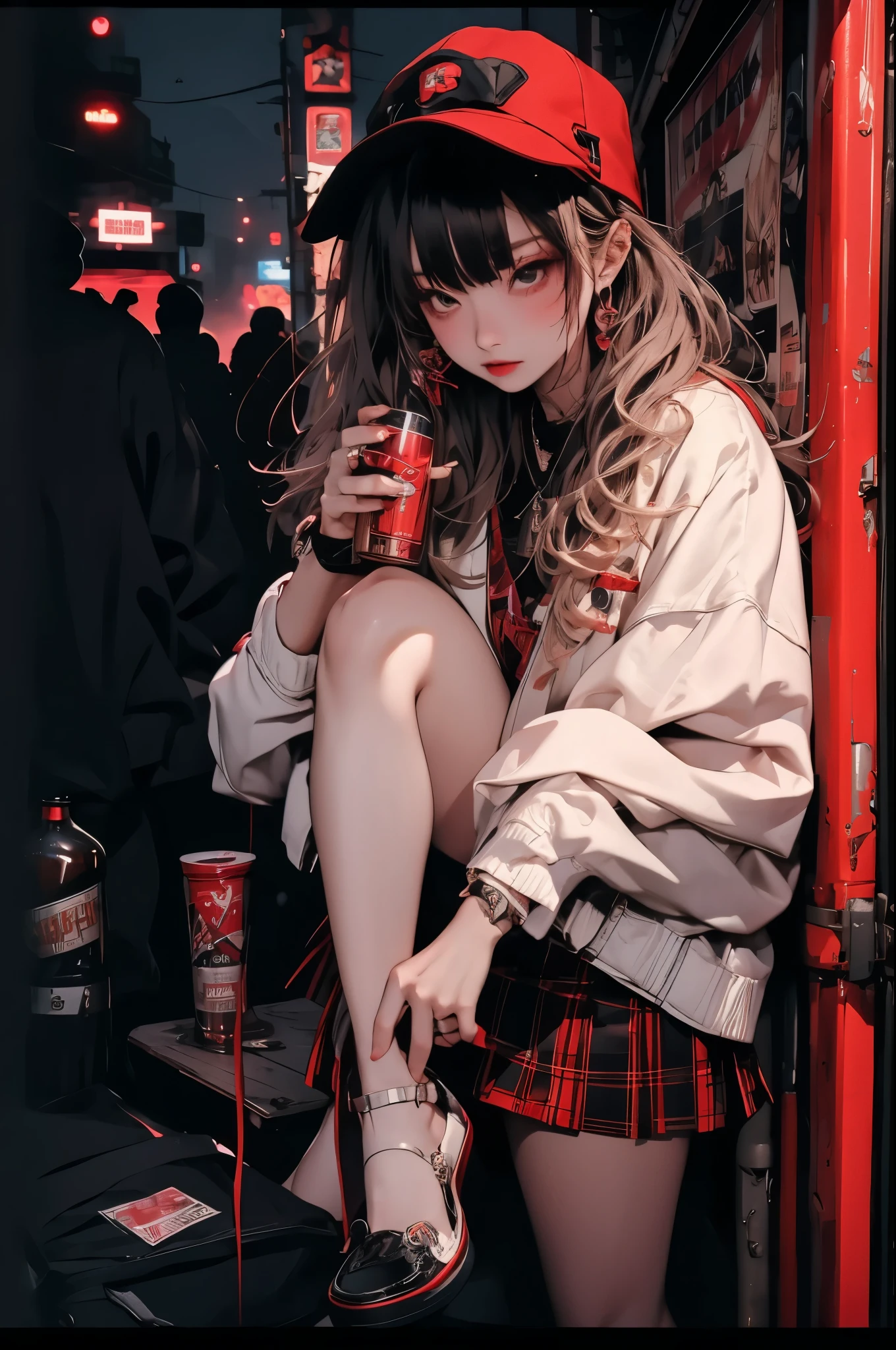 (masterpiece), (best quality), (Extremely detailed), nightclub, sexclub, club, carnival, red light, darkroom, smokes, FOG, grope, different, Harassment, , Alcohol, 大leg, leg, skirt,1girl(1.5)