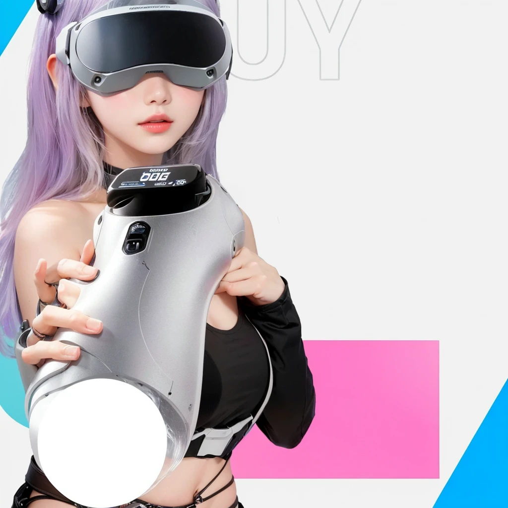 A woman holding a virtual reality device, 电子girl, 电子girl, Popular on cgstation, cute 机器人girl, Popular on cgstation内容, Female robot body, European Cyberpunk, Feminine body, Young robot lady, 美丽的白人girl, for ps5, Pretty girl robot, Qatar, girl