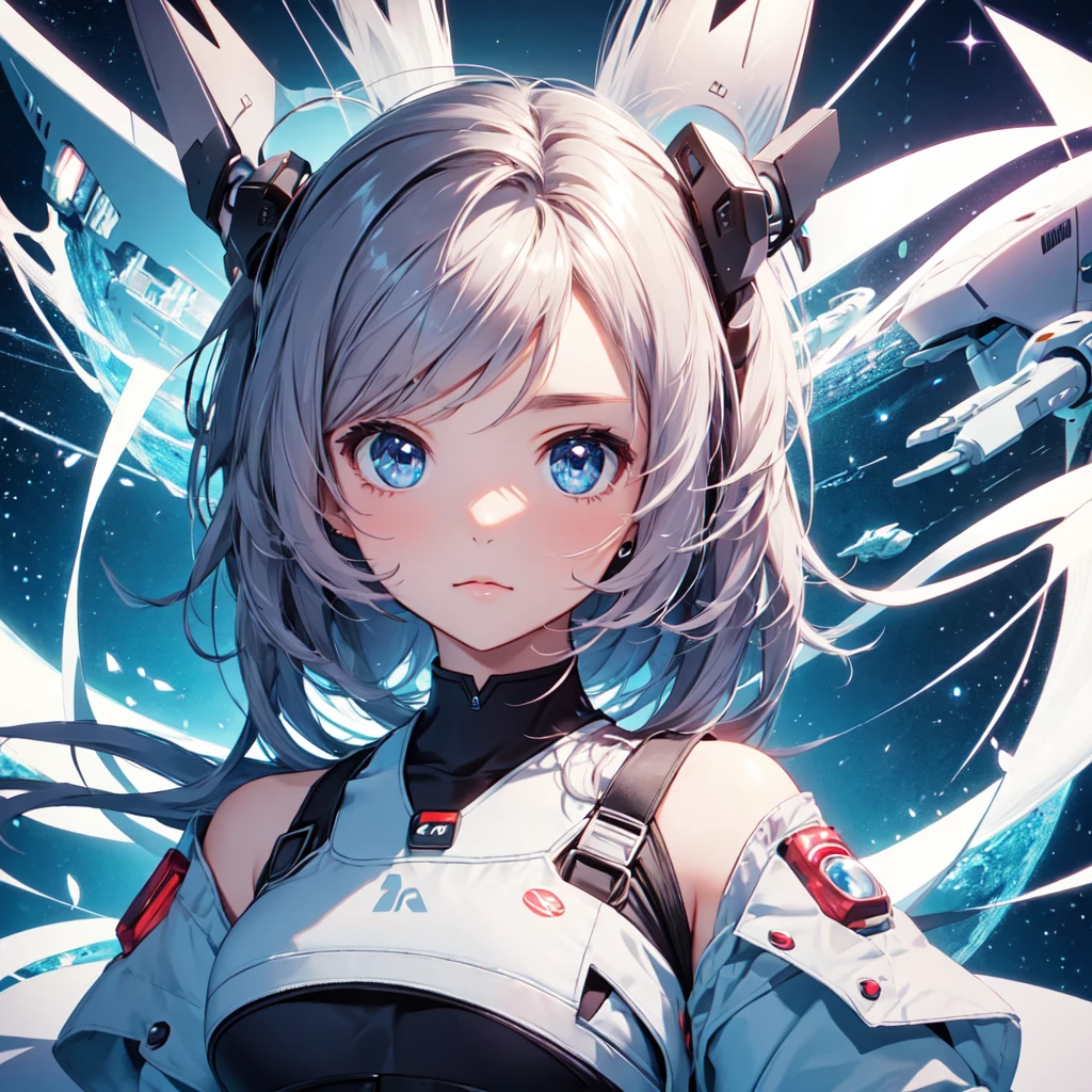 Highest quality, Ultra-high resolution, One girl, 3 heads, cute, Wide eyes、Android、Chibi、Sci-fi background