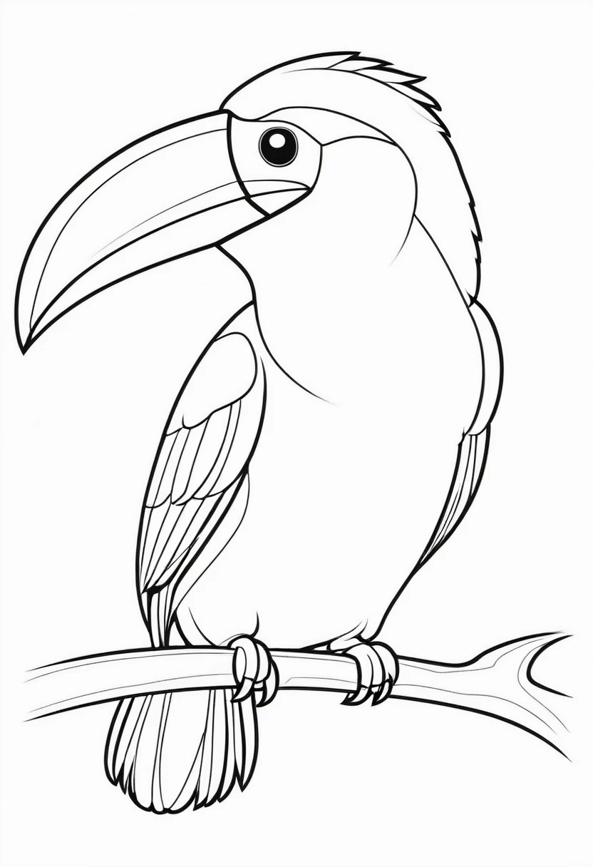 coloring page for children, cartoon style, toucan, thick lines. good resolution suitable for printing.