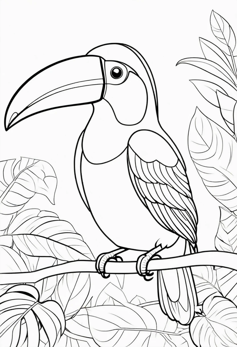coloring page for children, cartoon style, toucan, thick lines. good resolution suitable for printing.