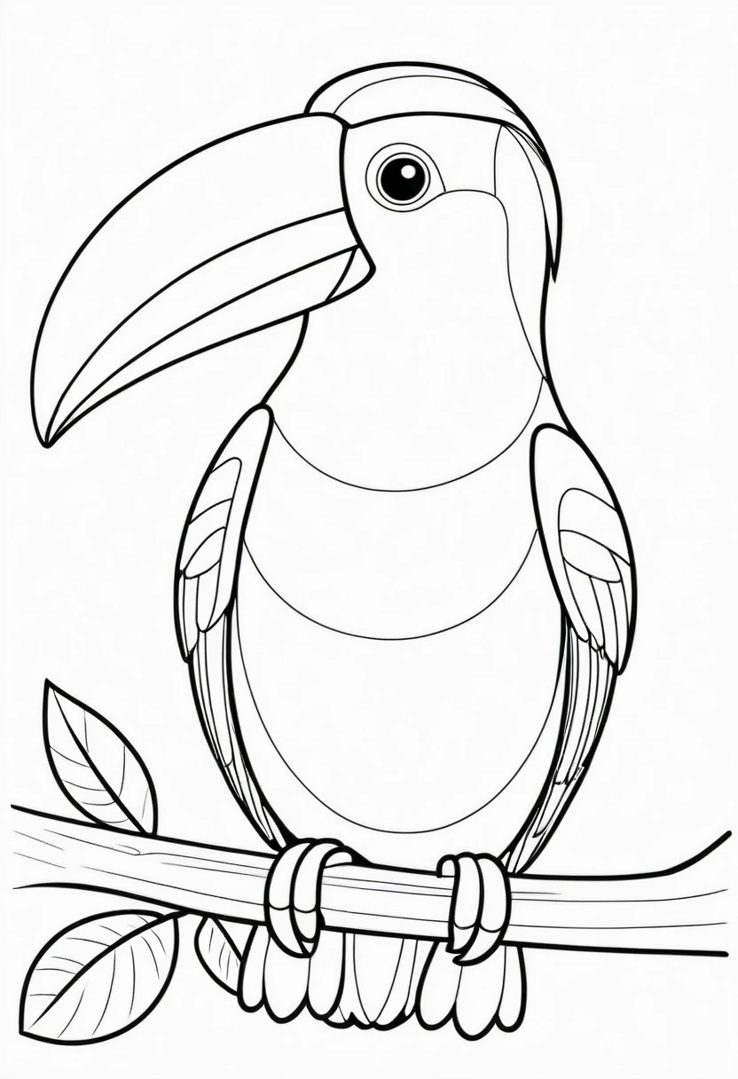 coloring page for children, cartoon style, toucan, thick lines. good resolution suitable for printing.