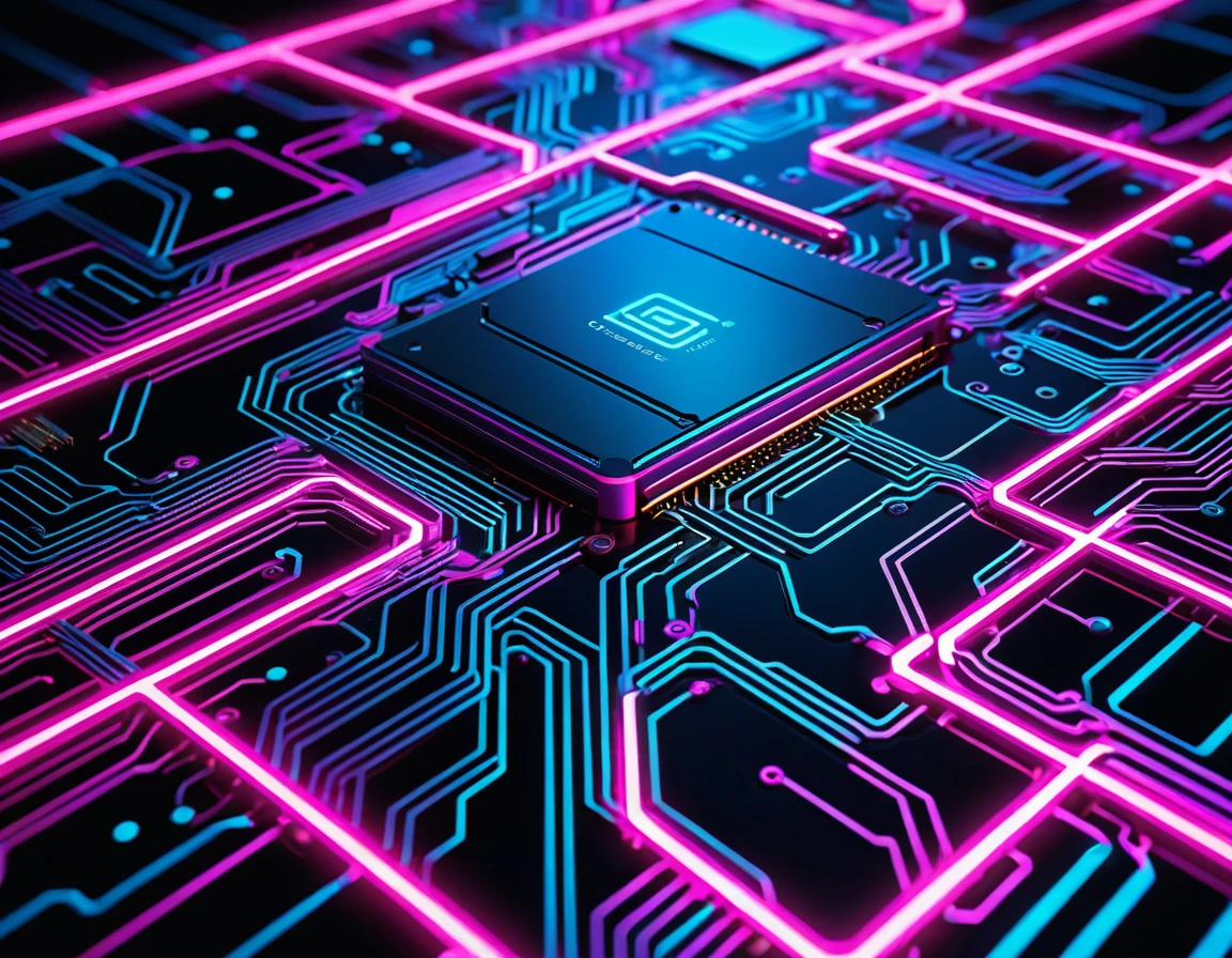   location='on the right',
    offset='slightly to the left',
    area='a medium-sized vertical area',
    distance_to_viewer=1.3,
    description='Tech details and circuit lines in neon and metallic colors.',
    detailed_descriptions=[
        'On the right side of the image, this section features tech details and circuit lines rendered in neon and metallic colors.',
        'The tech details include elements like microchips, wires, and circuits, all depicted with precision and clarity.',
        'The neon colors, such as neon pink and neon blue, contrast with the metallic shades of silver and gold, creating a visually striking effect.',
        'This area emphasizes the advanced technological aspect of the design, with the tech elements arranged in a way that complements the jungle and geometric patterns.',
        'The combination of these elements adds depth and complexity to the overall image.',
    ],
    tags='tech details, circuit lines, neon colors, metallic colors, microchips, wires, circuits, precision, clarity, neon pink, neon blue, silver, gold, visually striking, advanced technology, design, tech elements, jungle, geometric patterns, depth, complexity',
    atmosphere='A futuristic and precise atmosphere with advanced tech details.',
    style='Precise and clear depiction of tech details with neon and metallic colors.',
    quality_meta='High-quality sublimation print with precise and clear tech details.',
    HTML_web_color_name='pink',
)