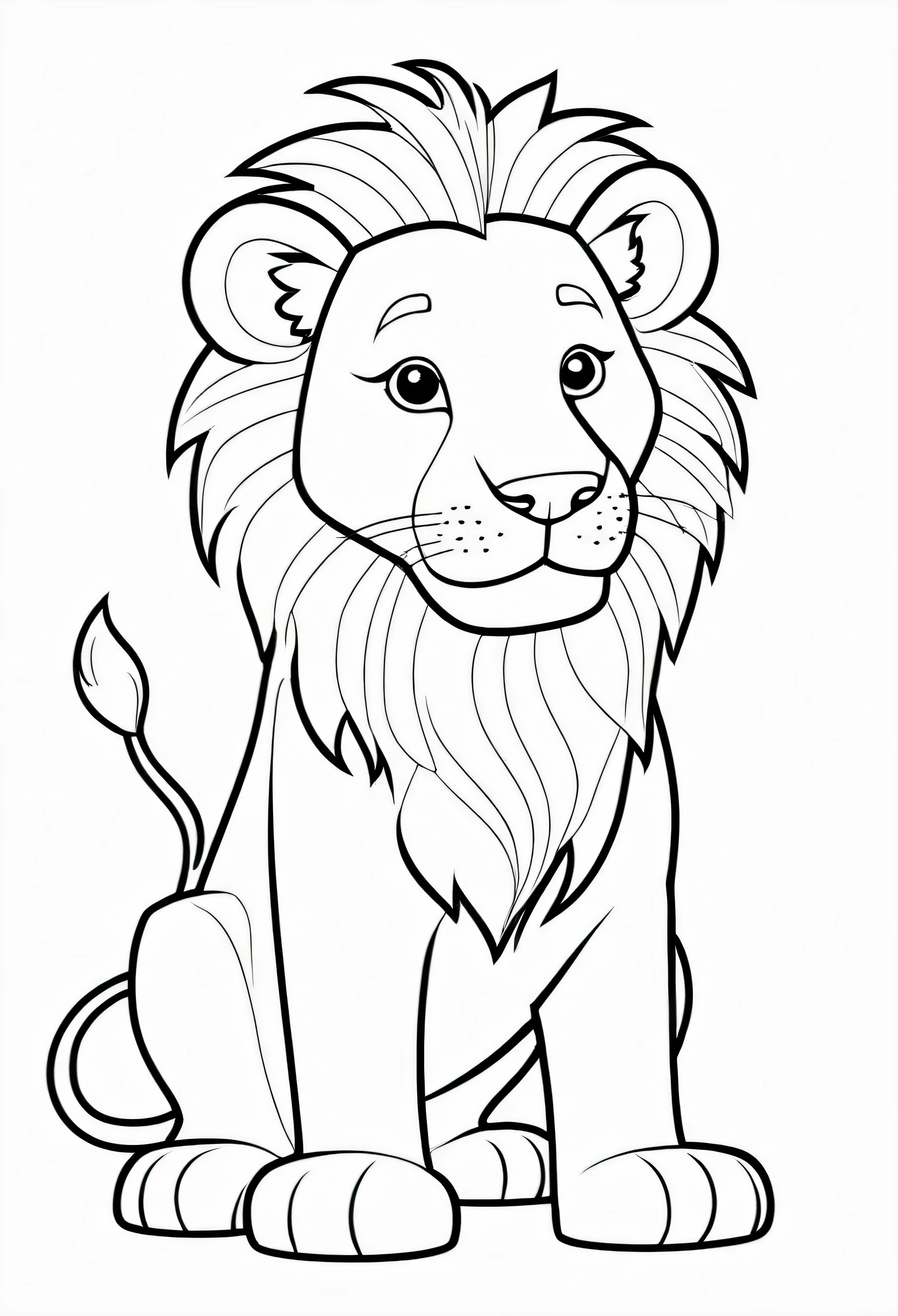 coloring page for children, cartoon style, lion, thick lines. good resolution suitable for printing.