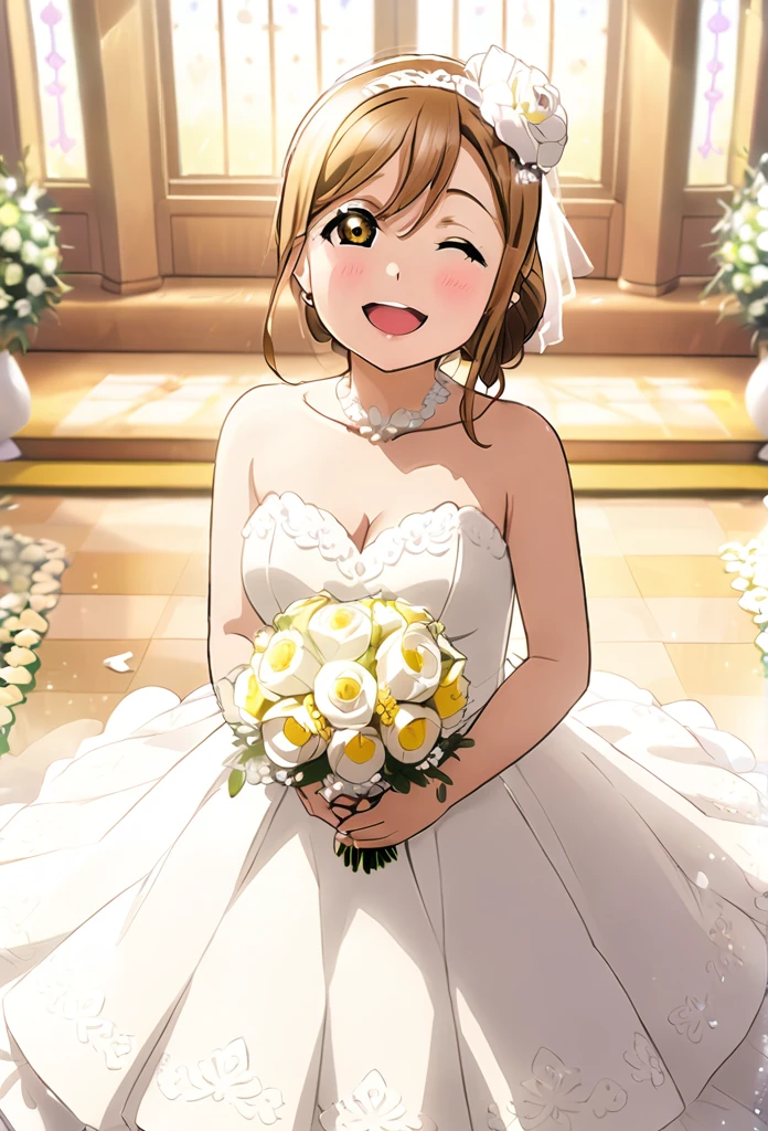 Ultra-realism、One Girl, Hanamaru Kunikida、(tears)、happy、whole body、Wedding dress、Background Wedding Venue