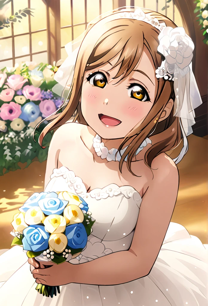 Ultra-realism、One Girl, Hanamaru Kunikida、(tears)、happy、whole body、Wedding dress、Background Wedding Venue