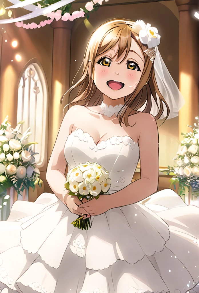 Ultra-realism、One Girl, Hanamaru Kunikida、(tears)、happy、whole body、Wedding dress、Background Wedding Venue