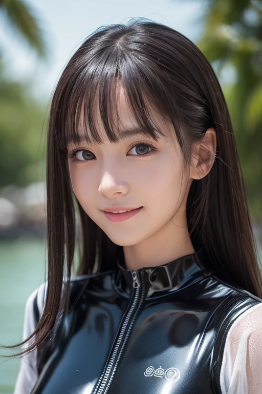 (RAW Photography:1.2)、top-quality、a beautiful detailed girl、tight water suit、latex wet suit, a smile、Twin-tailed、extremely detailed eye and face、beatiful detailed eyes、huge filesize、hight resolution、hight resolution、8k wallpapenely detail、Highly detailed ticker uniform 8k wallpaper、Light on the face、movie lighting、、sexy pose、(photorealisim:1.4)、illustratio、surrealism、 frombelow、super detailing、masterpiece