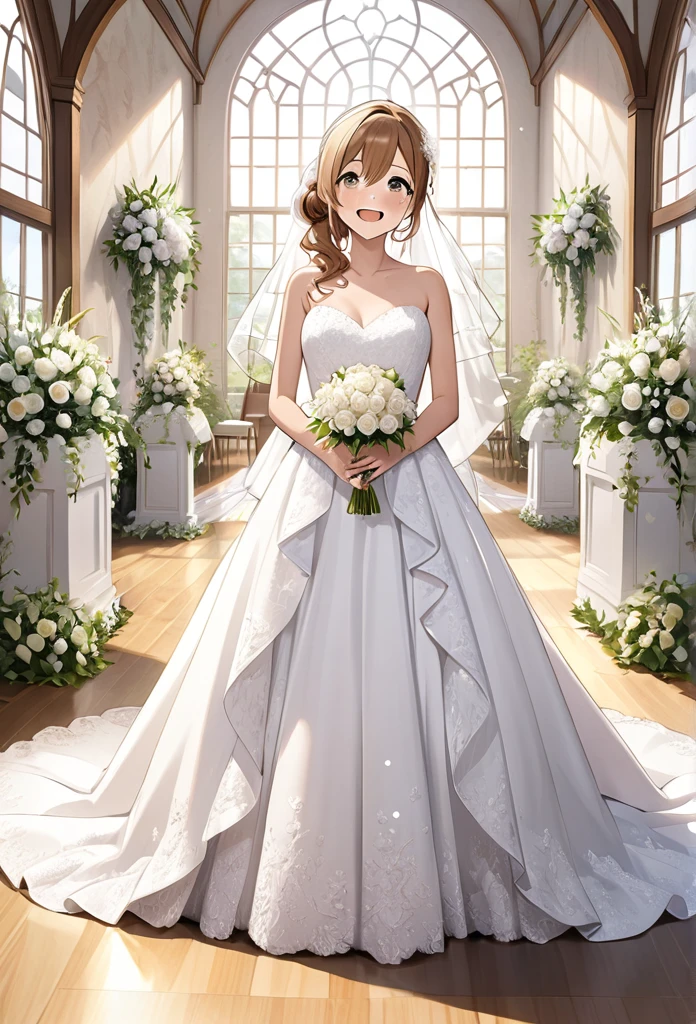 Ultra-realism、One Girl, Hanamaru Kunikida、(tears)、happy、whole body、Wedding dress、Background Wedding Venue