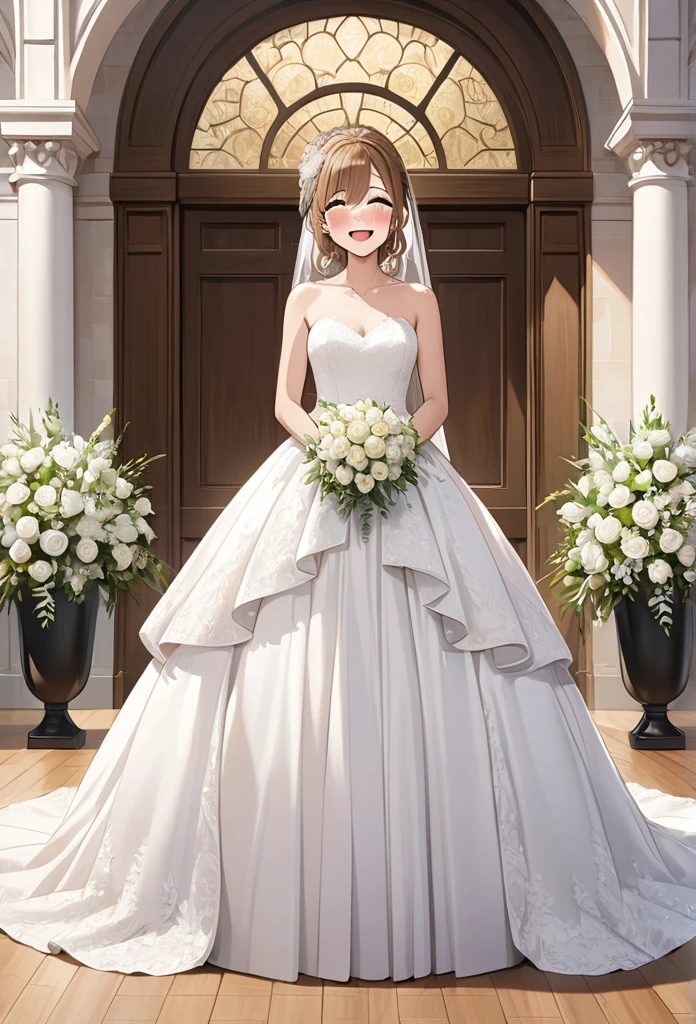 Ultra-realism、One Girl, Hanamaru Kunikida、(tears)、happy、whole body、Wedding dress、Background Wedding Venue