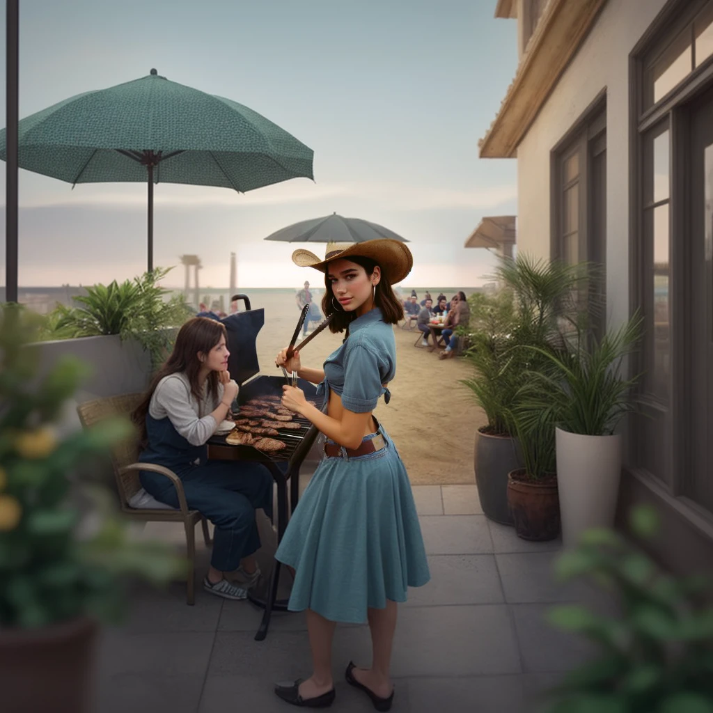 a beautiful outdoor terrace with people eating at plastic tables, colorful umbrellas, warm sunlight, potted plants, detailed textures, photorealistic, vibrant colors, natural lighting, high-quality, cinematic composition