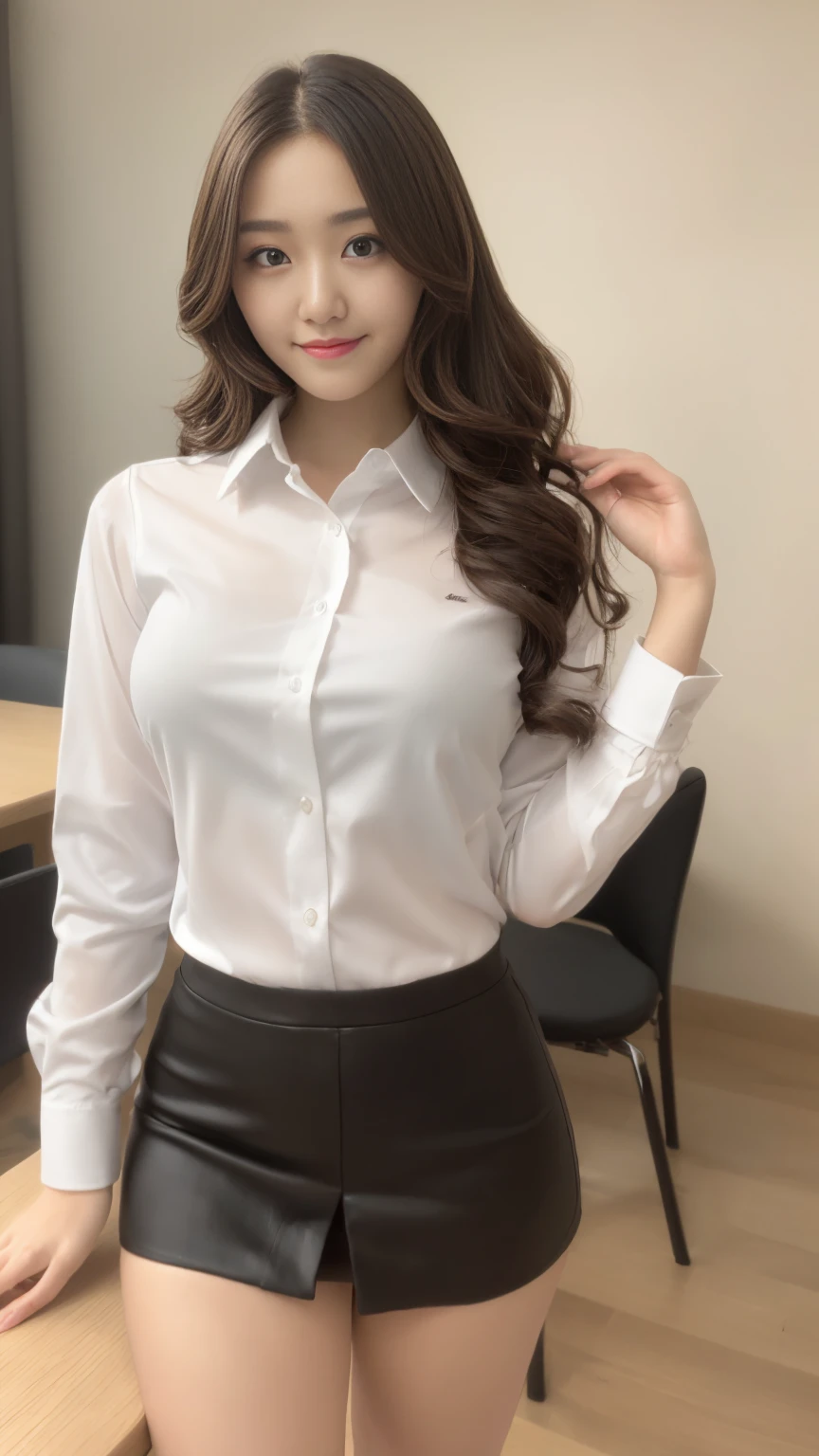 (highest quality, table top, 8K, best image quality, Award-winning work), one university girl, 22 years old, (alone:1.1), perfect beautiful composition, ((Full body:1.3)), (natural big breasts that are about to burst:1.2), (emphasize body line:1.1), slender body, ((perfect and accurate unbuttoned white polyester shirt:1.3)), (black pleated skirt:1.1) look at me and smile, (Beautiful park background with strong blur:1.1), The most natural and perfect beauty park、perfectly maintained park, ((random sexy pose:1.3)), natural makeup, Ultra high definition beauty face, ultra high definition hair, Super high-definition sparkling eyes, (Super high resolution glossy skin:1.1), Super high resolution glossy lips, accurate anatomy, (very bright and vivid:1.1), (dark brown wavy long hair), Ultra High Detail Body, ultra high detail hands