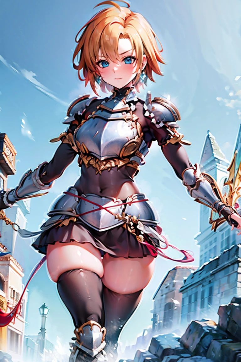 jewelry, bodysuit, fingerless gloves, knight, highleg, (((skin tight))), vambraces, arm guards,faulds,greaves, 1girl,solo,　gauntlets, armored boots, breastplate, pauldrons, shoulder armor, big armors, thighhighs, dare thighs, short hair, pink hair, blue eyes, adult, adult face, fearless face, curvy, perfect proportion, perfect anatomy, perfect body, armored dress knight, plate armor knight, silver knight armor, ahoge, center loincloth, skirt, black legwear, black clothes, black wear, covered arms, masterpiece, masterwork, best quality, super fine illustration, beautiful, ultra detailed beautiful face, cg unity 8k wallpaper, ultra detailed, ultra high res, round face, smile, leotard, absurdres, exquisite, by famous artist, voluptuous, official art, fair skin, gleaming skin, oil skin, shiny skin, sweat, front view, two arms, both arms, perfect arms, perfect fingers, perfect hands, flame and battlefield background, shield, outdoor, perfect eyes, even eyes, symmetrical eyes, clear eyes, ultra detailed beautiful eyes, beautiful thighs, sword, under armor, covered groin, 

