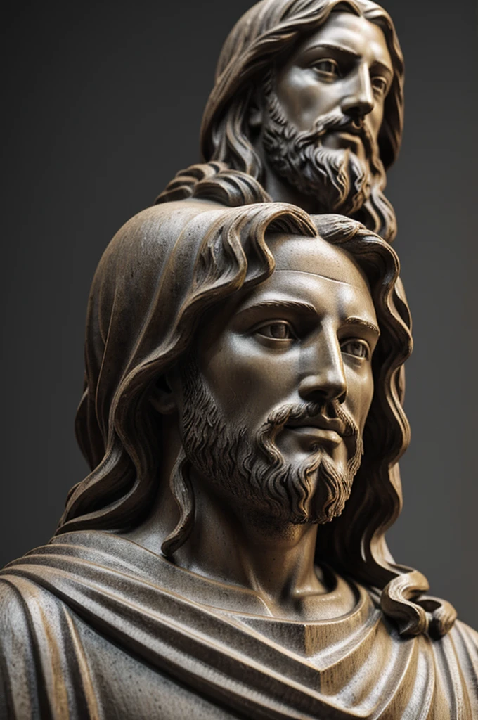 Photorealistic statue of Jesus Christ in grey without background 