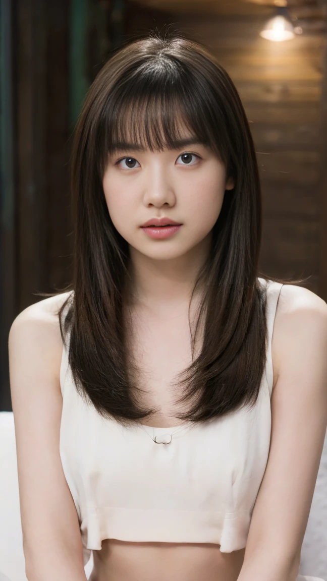 ((upper body:1.5)), ((looking at viewer:1.5)), ((look into the viewer's eyes:1.5)), BREAK ((night walk:1.5)), BREAK ((20 years old.:1.5)), (beautiful straight light brown long hair:1.7), ((asymmetrical bangs)), ((Scared:1.5)), ((Medium Breasts:1.5)), I wear clothes, (top-quality, 16K, masterpiece:1.3), top quality, masterpiece, high resolution, photorealistic, (raw photo), live shooting, 16k wallpaper, perfection, professional lighting, very detailed, fine details, Hyperrealism, hyper realistic, realistic, japanese, (super detailed), (Photorealsitic:1.5), high-level image quality, very detailed, depth of field, (most beautiful), (dramatic lighting:1.2), (cinematic lighting:1.2), ambient lighting, (front lighting:1.2), highest precision, detailed fingers, detailed hands, detailed eyes, detailed skin texture, textured skin, realistic smooth soft skin, (perfect body proportion), (seductive emotion:1.3), (soft and plump thighs:1.2), (short torso:1.5), detailed face, detailed finger, clear eyes, gentle eyes, accurately drawn arms, accurate and perfect human anatomy, white and soft thighs, realistic smooth soft skin,