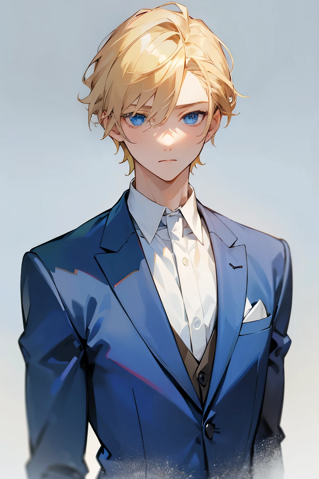 Boy, Blue suit, Formal Suit, white background, blonde hair, Blue Eyes, Upper Body