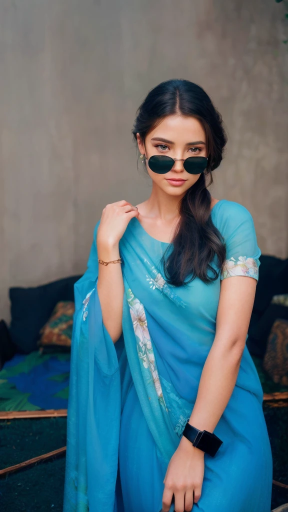 A beautiful young woman, detailed facial features, long flowing hair, elegant dress, surrounded by lush green foliage and vibrant flowers, natural outdoor setting, warm lighting, photorealistic, digital painting, highly detailed, 8k, hyperrealistic, cinematic lighting, masterpiece, ethereal