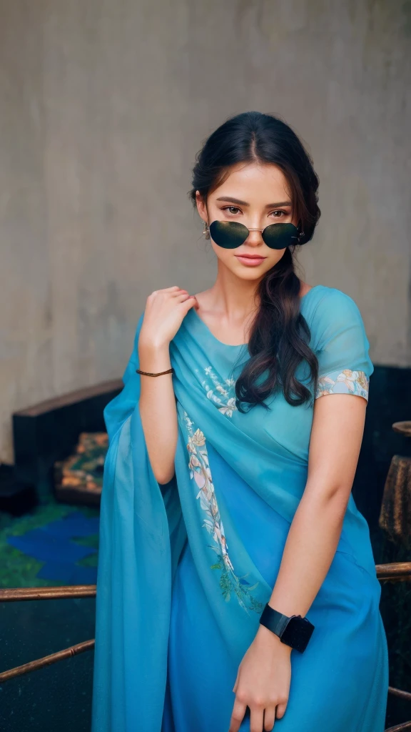 A beautiful young woman, detailed facial features, long flowing hair, elegant dress, surrounded by lush green foliage and vibrant flowers, natural outdoor setting, warm lighting, photorealistic, digital painting, highly detailed, 8k, hyperrealistic, cinematic lighting, masterpiece, ethereal