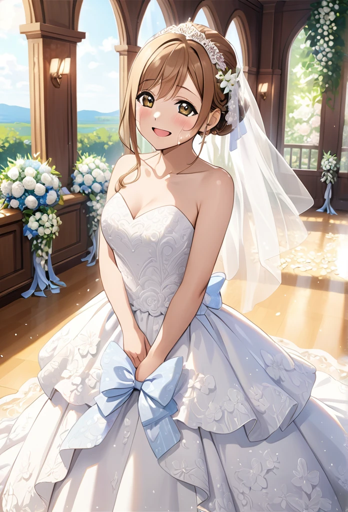 Ultra-realism、One Girl, Hanamaru Kunikida、(tears)、happy、whole body、Wedding dress、Background Wedding Venue