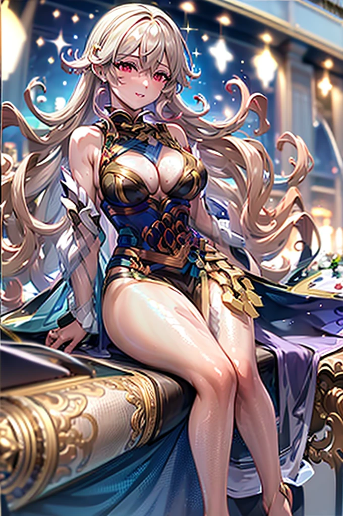 ((masterpiece)),((Highest quality)),High resolution,Extremely detailed CG,Perfect lighting,8k wallpaper、breast enhancement、looking at the camera、One Woman,Very long hair、Red Eyes、Large Breasts、 very thick legs、barefoot、smile、Fascinating face、