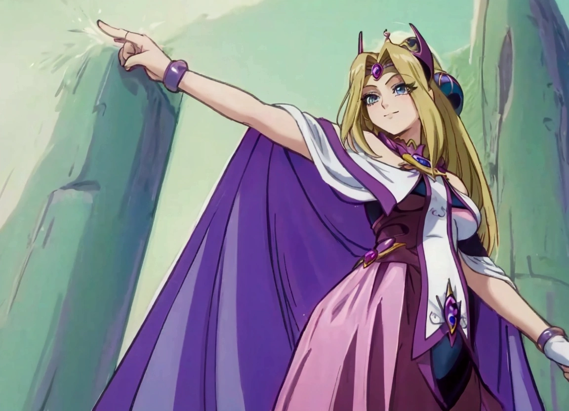 a closeup of a woman in a dress pointing at something, knights of the zodiac girl, intergalactic princess, black magician girl, gyro zeppeli, king hymn as princess, beautiful dark magician girl, 80s anime this style, the princess of power, The goddess Artemis smiling, dark magician girl from yu-gi-oh, digimon glamorous angelic woman, Xxx, sexy, unclothed, naked, big breasts, sensual look