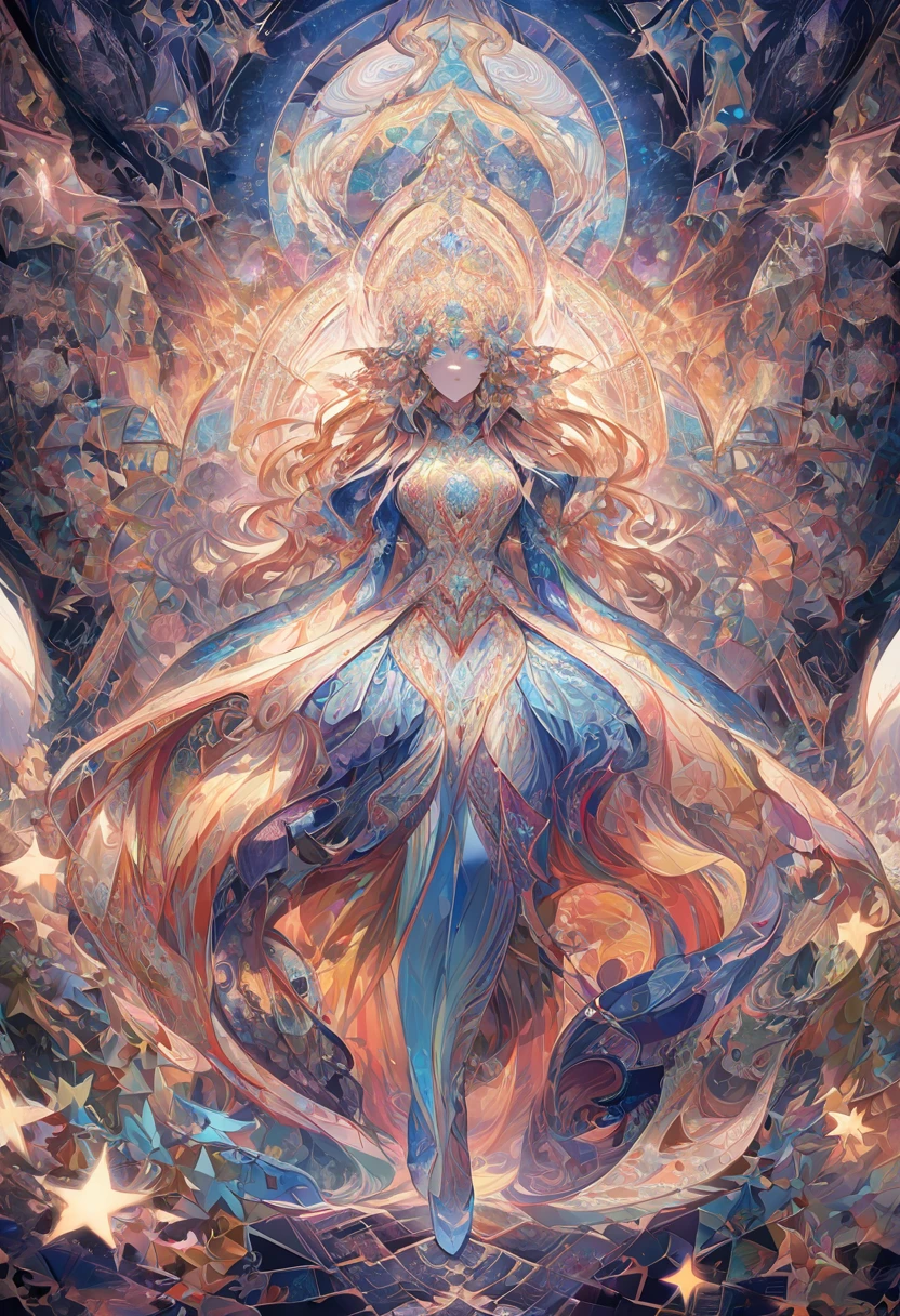 In the depths of a forgotten galaxy, an ancient ritual of retrograde initiation unfolds amidst swirling cosmic dust and pulsating star clusters. The main subject is a group of mystic beings clad in intricately embroidered cloaks, their faces obscured by shimmering masks of geometric patterns. The image is a digital painting, crafted with meticulous detail to capture every shimmering thread and intricate design. Each figure exudes an aura of otherworldly power, their movements a mesmerizing dance of celestial energies. The colors are rich and vibrant, blending seamlessly to create a mesmerizing tapestry of cosmic beauty. This captivating scene immerses viewers in a world where time and space intertwine, inviting contemplation of the eternal mysteries of the universe.