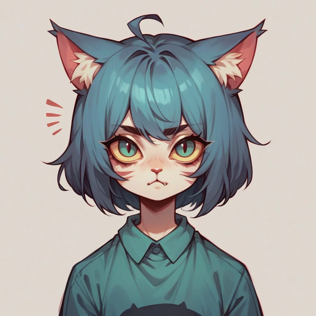 Cat front view,There are lines on it,Color Flat,Simple