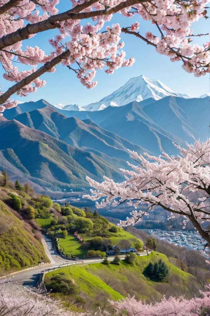 spring cherry blossoms beautiful Mountain