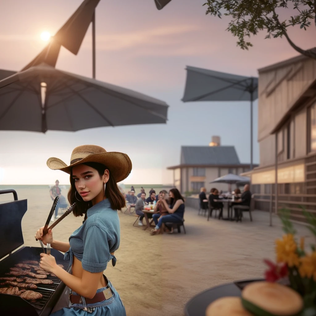 a terrace outdoors with tables and people eating, detailed dining scene,, beautiful detailed eyes, beautiful detailed lips, extremely detailed eyes and face, long eyelashes, beautiful woman sitting at the table, elegant dress, warm lighting, golden hour, soft focus, mouthwatering food on the table, vibrant colors, photorealistic, 8k, hyper detailed, cinematic composition, natural lighting, masterpiece