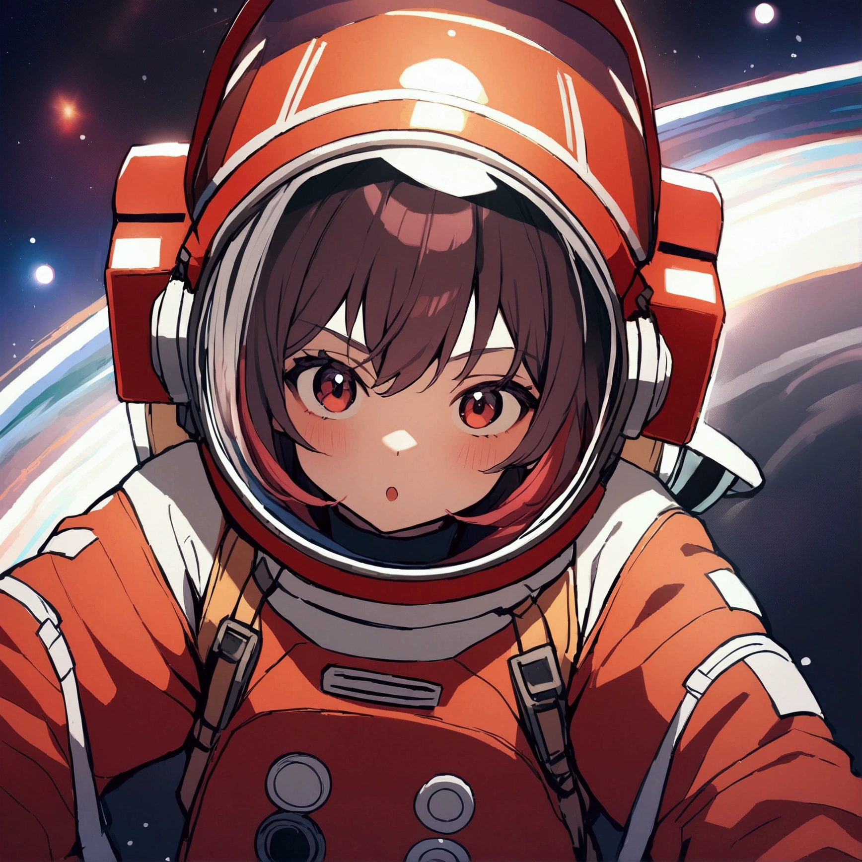 1 girl, red spacesuit, space helmet