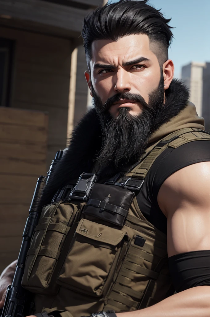 a sniper character with black hair, With goatee beard, with a name written underneath "A7 XAULIN"
