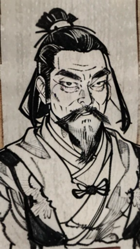 (((whole body))),((Monochrome)),(((Ink Painting))),Oriental、Men in ancient Chinese costumes、(ancient chinese hairstyle male)、As seen in the Romance of the Three Kingdoms々military commander、Highest quality、masterpiece、Ultra-high resolution、(Realistic:1.4)、Game Poster、Crisp and beautiful image quality、beard、Embroidered cloth wrapped around a topknot、whole body ,(Skin of color, ),(beard):1.2), (Very detailed, bloom:1.5), (Highest quality, Concept Art, 4K), (analog:1.2), (high sharpness), (Detailed pupil:1.1), Detailed face and eyes, masterpiece, Highest quality, (Very detailed photos:1.1), 8k, (Dynamic Short Hair), (PurerosFace_v1:0.2), [:(Detailed face:1.2):0.2], sharp, Shadow, 