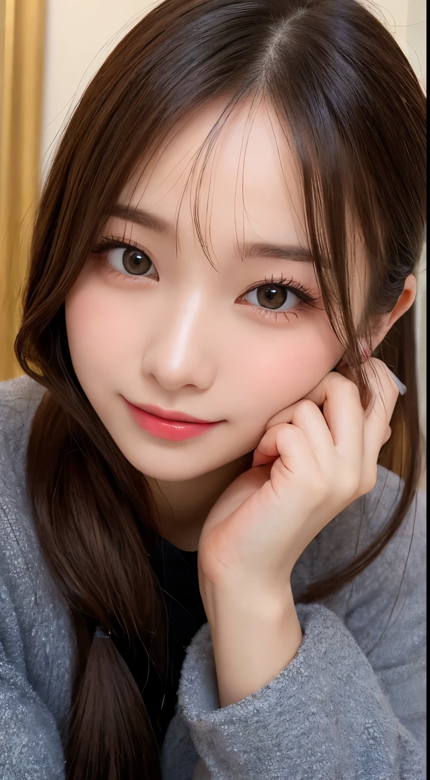 Tabletop, Highest quality, shape, Very detailed, finely, High resolution, 8k wallpaper, 完璧なダイナミックな構shape, Beautiful and detailed, Small breasts, Natural color lip, Random sexy poses,Cute Smile、20-year-old girl、Beautiful and elaborate face、Perfect and beautiful face,Big eyes、Wearing a luxurious fluffy black mink coat、Beautifully detailed face、Perfect and beautiful double eyelids、Blur the background、Perfect and beautiful face、Bright expression、Twin ponytail hairstyle、Golden Ratio Beauty Face、Beautiful legs
