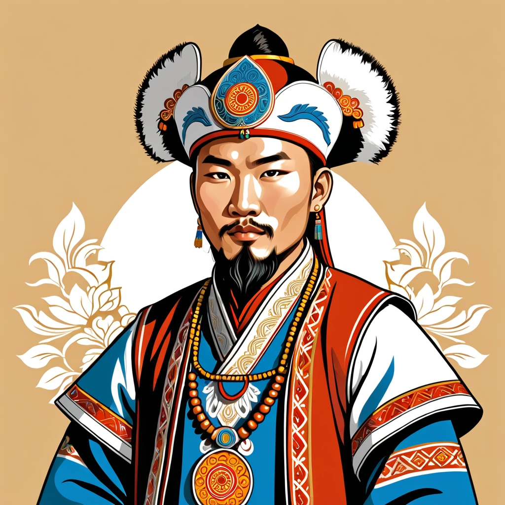man in mongolia folk outfit, vector graphics, strong contours
